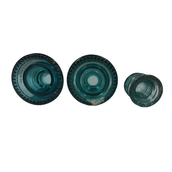 Set of 3 Vintage 1898 Hemingray 42 Heavy Clear Made In USA Blue Glass Insulators - Picture 4 of 8